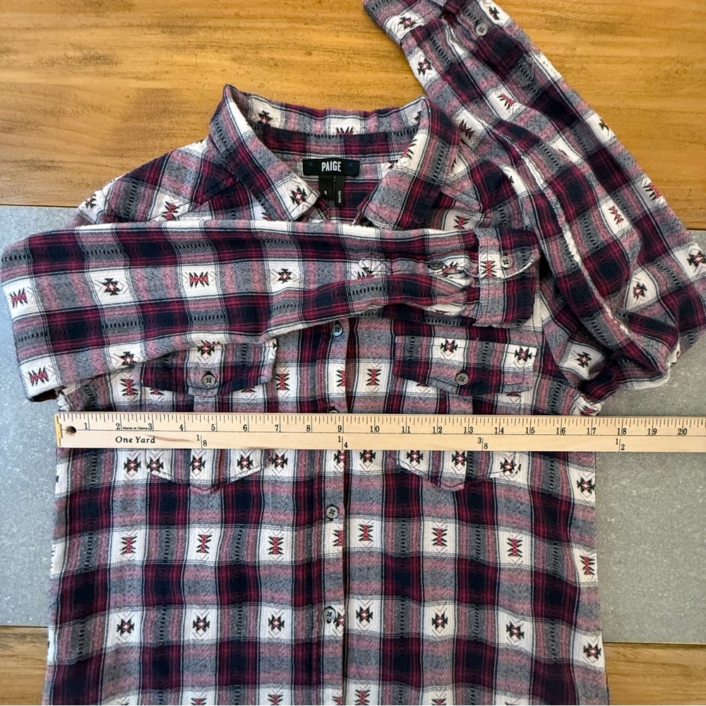 PAIGE Mable Shirt in Black Beaujolais Southwestern Plaid Flannel Size Small - Picture 10 of 13